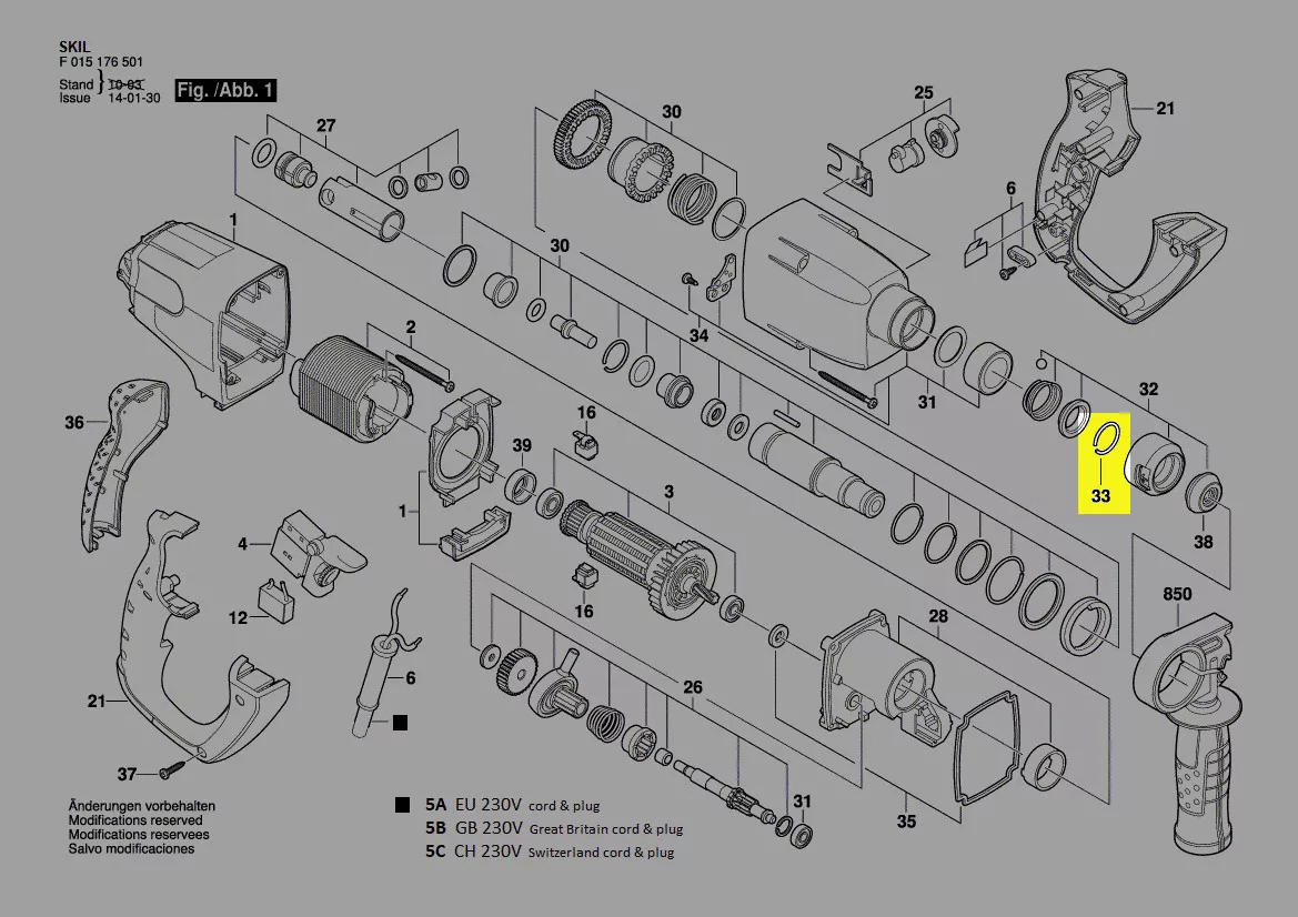 Circlip manchon protection SDS plus réf. 2610394803 Skil